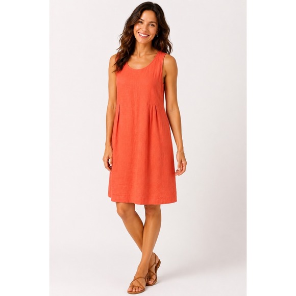 J.Jill Dresses & Skirts - J Jill Linen Shift Dress Petite Medium Coral Orange Sleeveless Summer Boho